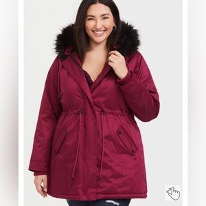 Torrid burgundy and black winter jacket / parka, size 4